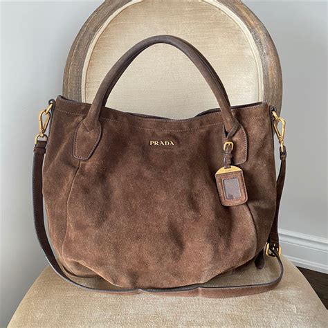 Prada: Brown Scamosciato Large Bag 